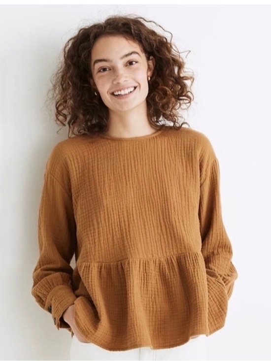 Madewell Tops - Madewell Textured Peplum Pullover in Caramel Brown